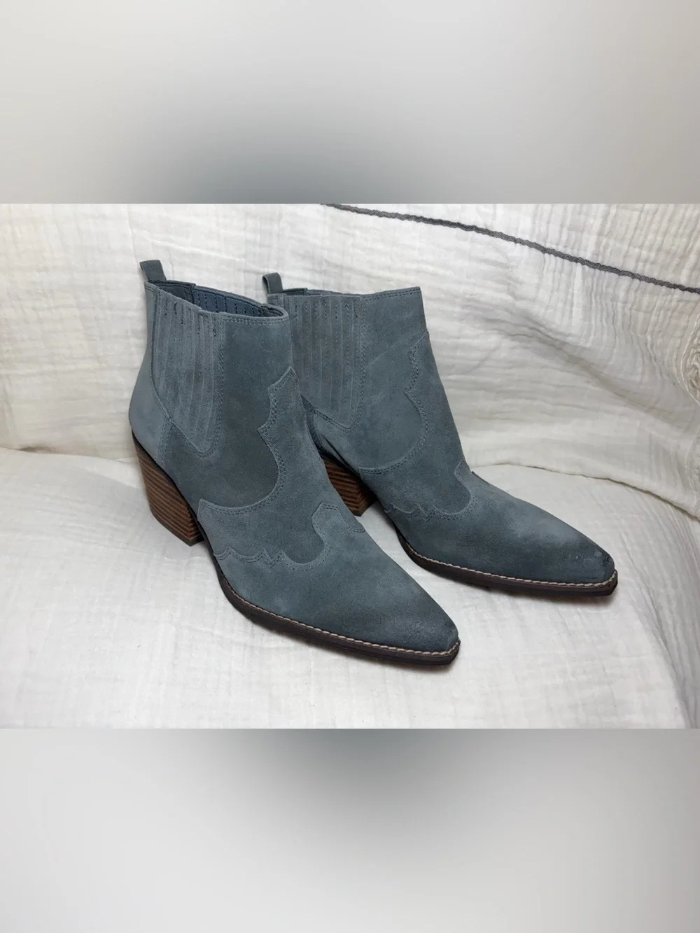 Sam Edelman Winona Western Blue Suede Ankle Booties 9.5